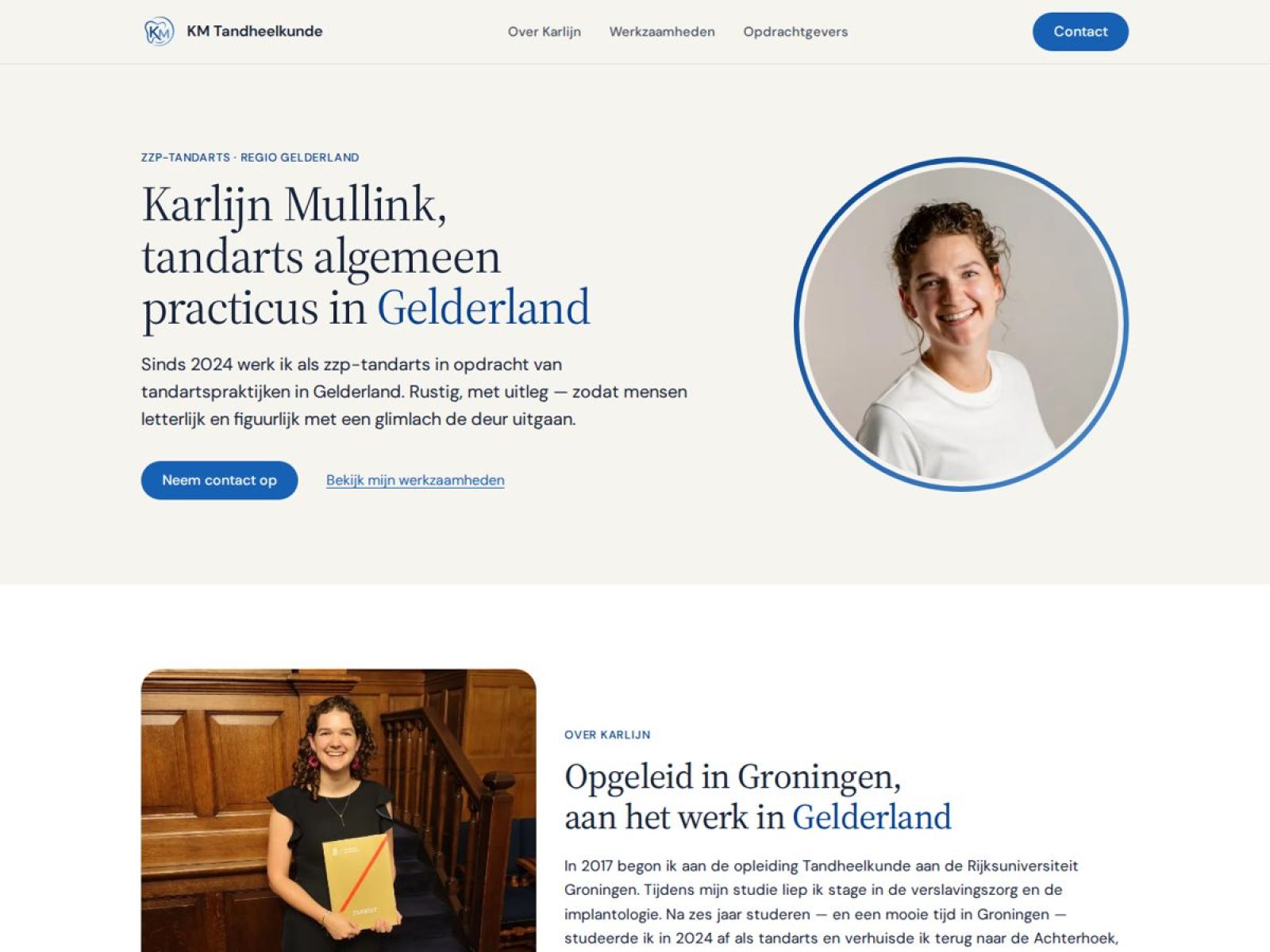 Homepage van kmtandheelkunde.nl, ontworpen en gebouwd door Animates