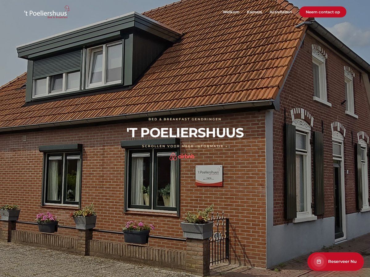 Homepage van poeliershuus.nl, ontworpen en gebouwd door Animates