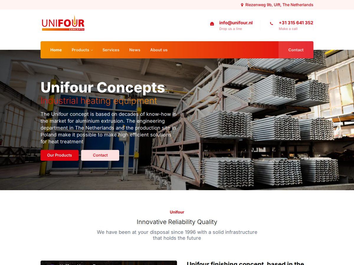 Homepage van unifour.nl, ontworpen en gebouwd door Animates