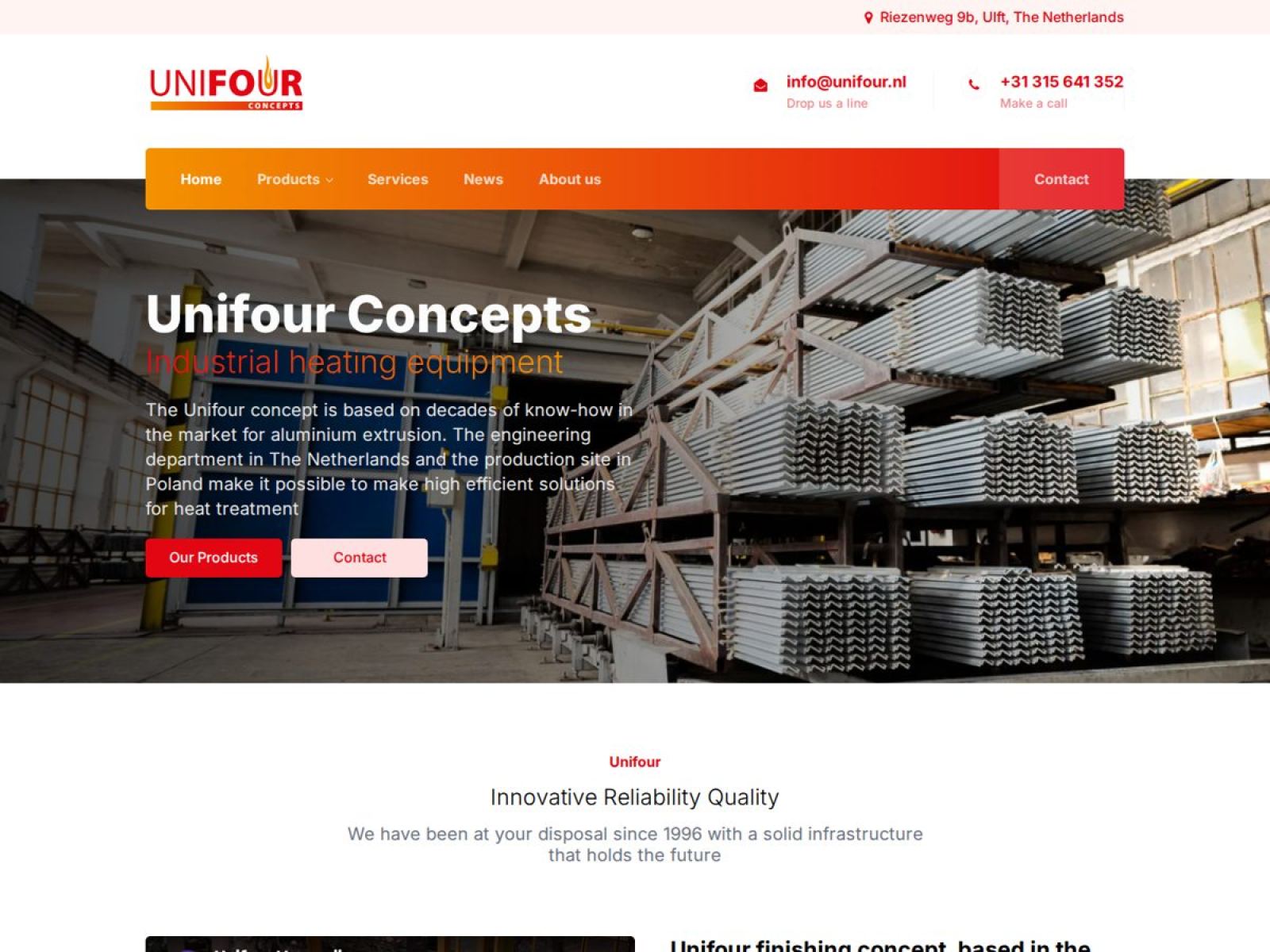 Homepage van unifour.nl, ontworpen en gebouwd door Animates